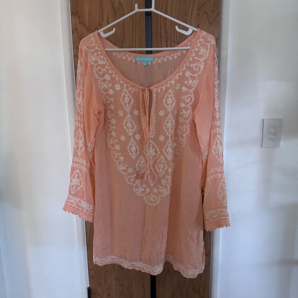 Melissa Odabash Peach Embroidered Boho Tunic coverup medium